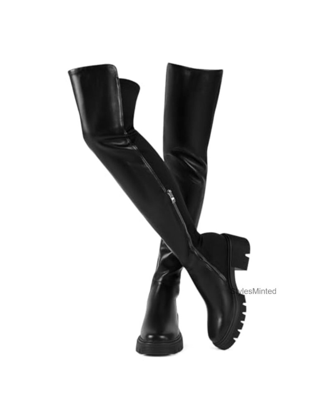 Women's Thigh High Suede Over Knee Boots Platform Chunky Heel Stretch Zip